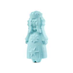 Snow Queen. A festive, fun bath bomb shaped like a pastel-blue snow queen character complete with crown and snowflake patterned dress. 