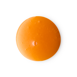 A circular swatch of bright orange Sunrise shower Gel sits on a light background, displaying a glossy, vibrant liquid texture.