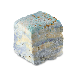 The Night Before Christmas. A soft, doughy cube of marshmallow-textured soap. It has layered textures of cream and pastel-blue. The top has tiny golden stars embedded and it is dusted with a powder. 