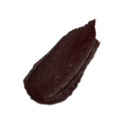 Toffee Apple.  A neatly smeared swatch of shimmery, rich, dark chocolate-coloured lipstick. The swatch is thick and textured with an almost metallic sheen.