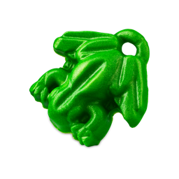A vibrant, shimmering lime green frog-shaped Tree Hugger soap. The molded design features detailed limbs and a small circular hole at the top for a hanging cord.