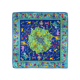 Tree of Life Knot Wrap, a large floral and leafy green centrepiece is framed by various multicoloured animals.