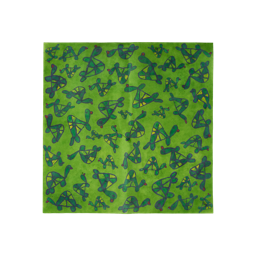 Turtley Awesome. A square sheet of vibrant Lokta wrapping paper. The design features a repeating, hand-drawn pattern of abstract, dark green turtles with yellow accents. The illustrations are outlined in black against a lime-green background.