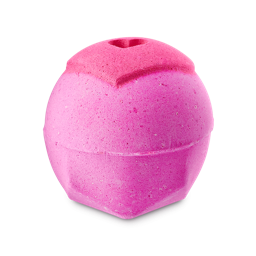 Whispering Heart. A hot-pink bath bomb in a classic shape, with an extra thick heart-shaped on top with a smaller heart hole to the centre.