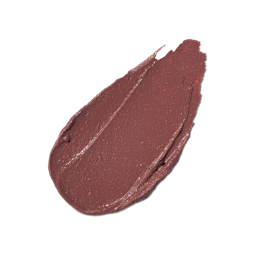 Willow. A neatly smeared swatch of shimmery, rich, mauve-brown lipstick. The swatch is thick and textured with an almost metallic sheen.
