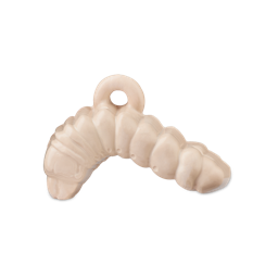 A pale cream Witchetty Grub soap against a white background. The soap is shaped like a curved, segmented larva with a small circular hole at the top for a hanging cord.