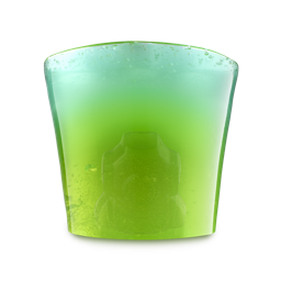 Zoinks! A vibrant, translucent teal and green shower jelly. The product is a cylindrical shape with a wider top and narrower base. There is a shower gummy within the jelly in the shape of a classic scuba diving helmet. 